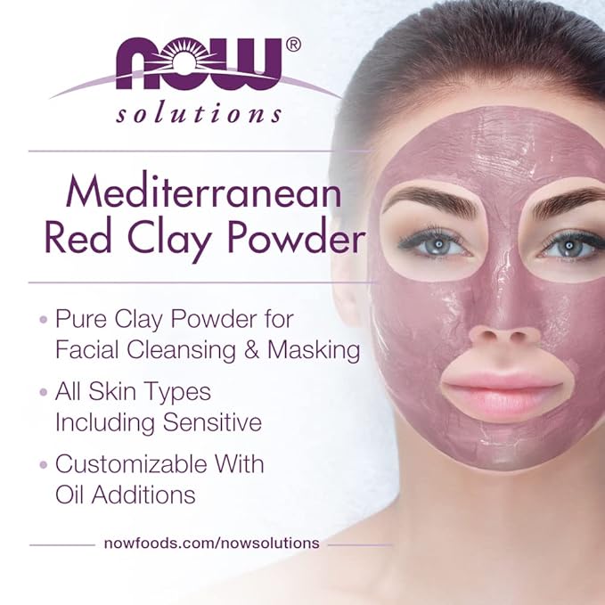 NOW Solutions, Mediterranean Red Clay Powder, Pure Powder for Sensitive Skin Facial Mask, 6-Ounce