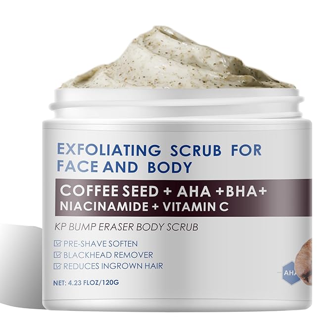 Coffee Facial Exfoliating Scrub, Face Exfoliator Scrub with AHA, BHA, Niacinamide, VC, Gentle Blackhead Remover & Body Smoothing Treatment for Face & Body, 4.23 fl.oz/120g