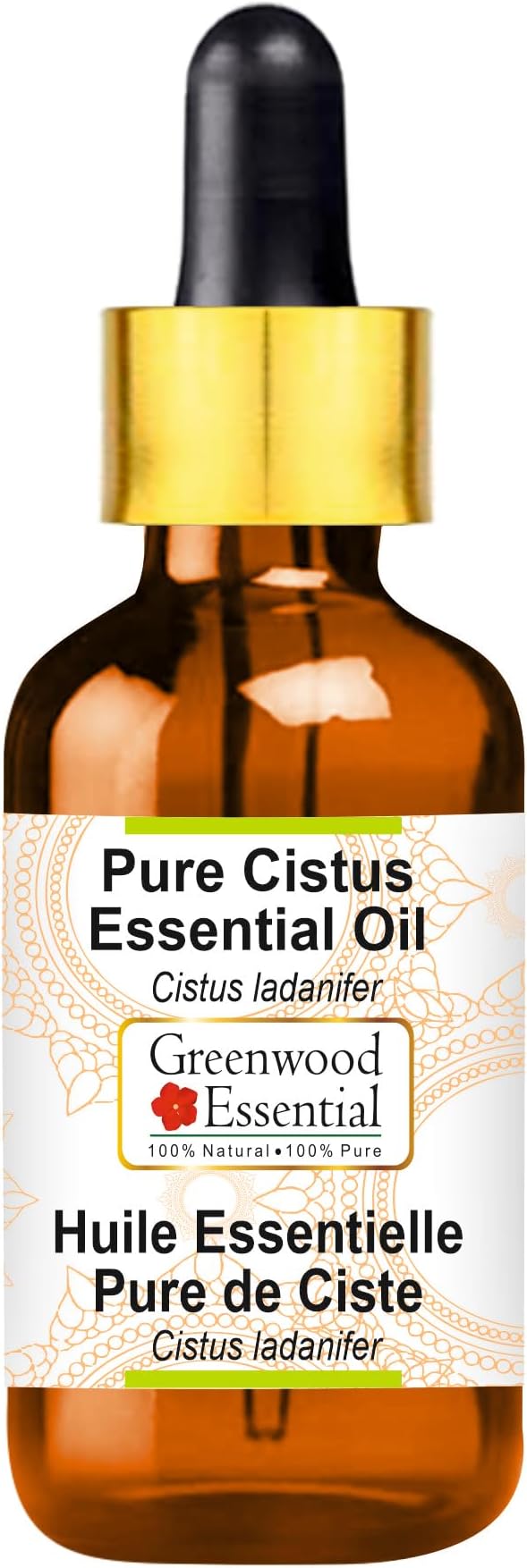 Greenwood Essential Cistus Essential Oil (Cistus ladanifer) with Glass Dropper | Pure | Non-Sticky | Non-Greasy | Lightweight | Men & Women | All Skin Types | Steam Distilled 5ml (0.16 oz)