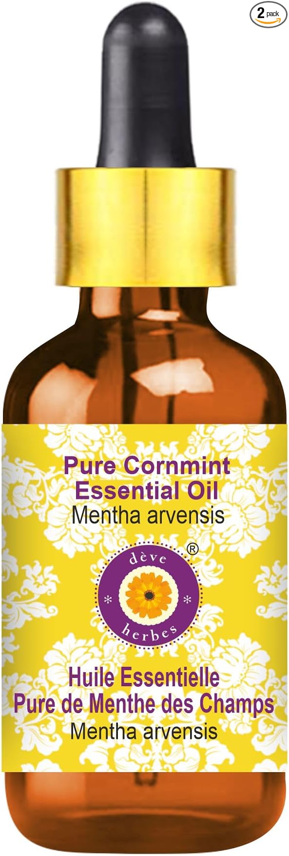 Deve Herbes Pure Cornmint Essential Oil (Mentha arvensis) with Glass Dropper Steam Distilled 15ml (0.50 oz)