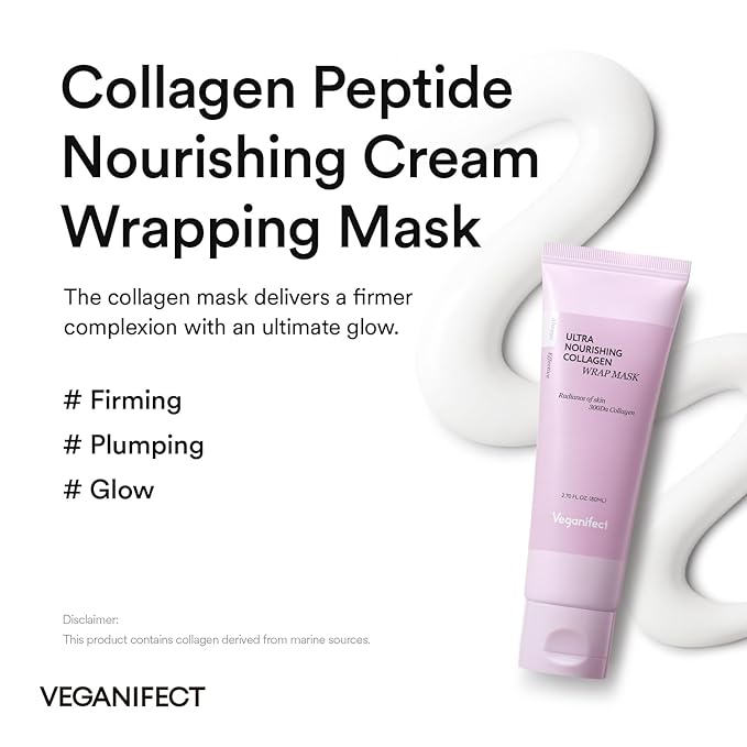 VEGANIFECT Collagen Wrapping Peel Off Facial Cream Mask with Jelly Brush, For Elasticity, Hydrating, Hydrolyzed Collagen & Peptide, Glass Skin, Korean Skincare, 2.73 Fl Oz