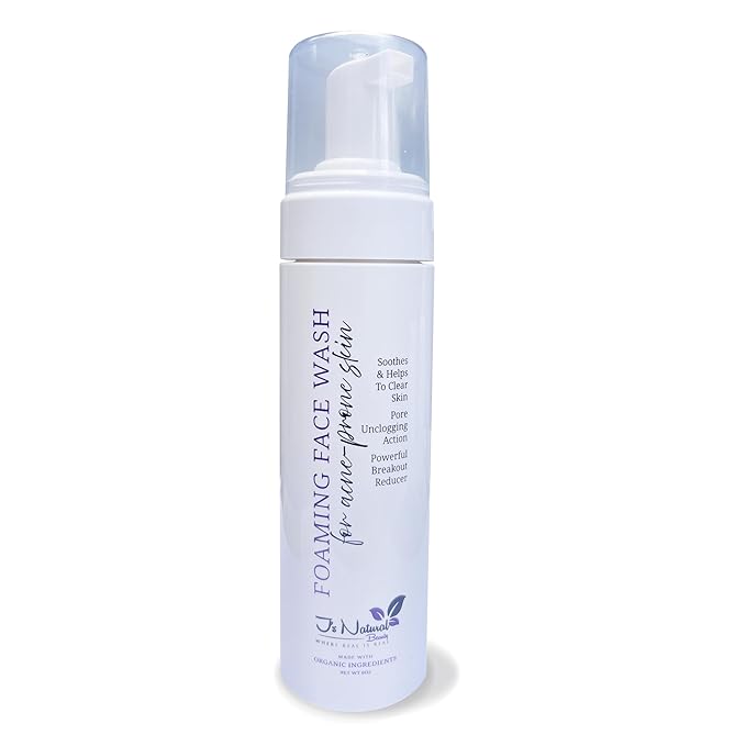 J's Natural Beauty Foaming Face Wash, Gentle Vegan Cleanser for Acne-Prone Skin