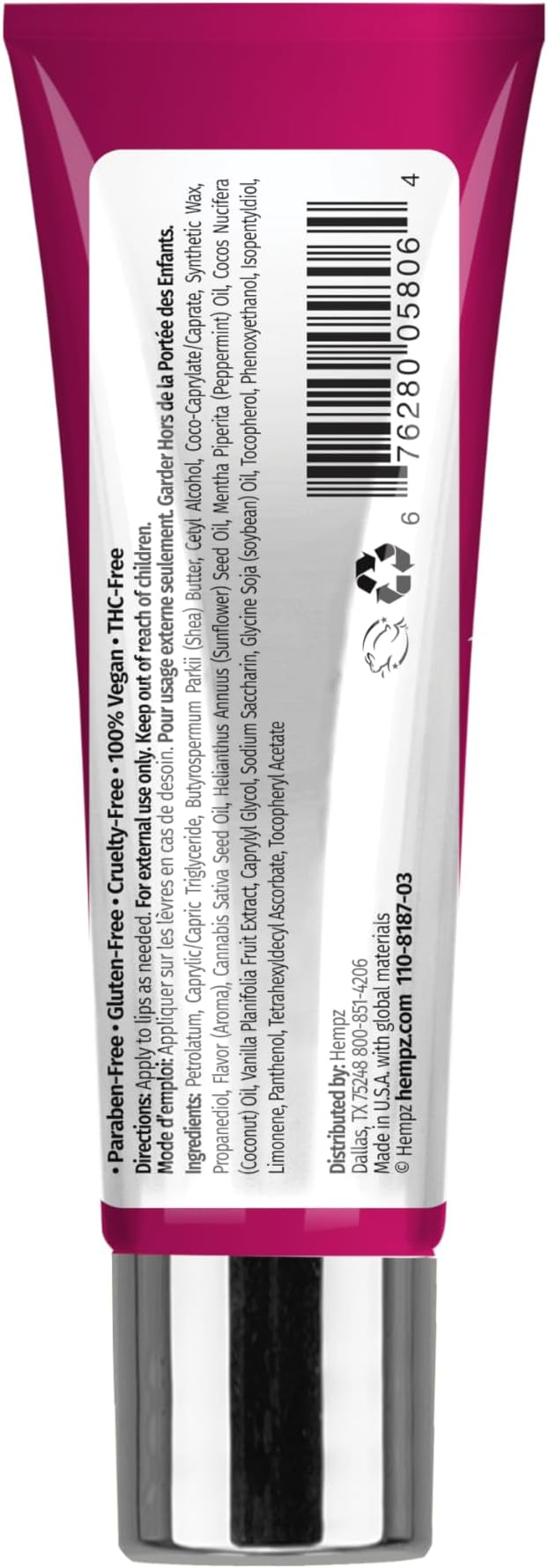 Hempz Pink Peppermint Meringue Lip Balm, Nourishing Lip Care, Limited Edition Gloss .44 fl.oz.