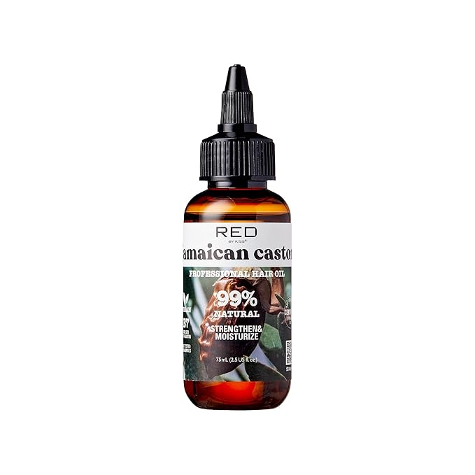 Red by Kiss Professional 99% Natural Hair Oil, Organic Vegan Oil Blend for Strengthen & Moisturize Healthy Hair, Biotin Infused, Add Shine & Smooth Hair (Jamaican Castor, 2.5 Fl Oz)