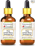 Greenwood Essential Pure Juniper Berry Essential Oil (Juniperus communis) with Glass Dropper Steam Distilled (Pack of Two) 100ml X 2 (6.76 oz)