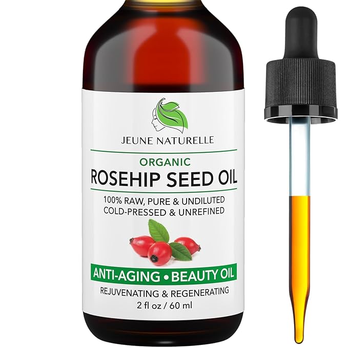 Jeune Naturelle Rosehip Oil - Pure, Virgin, Cold Pressed - From Whole Berries (Pulp & Seeds), Natural Deep Orange Hue for Intensive Skin Repair - Undiluted Organic Rosehip Seed Oil, 2 oz