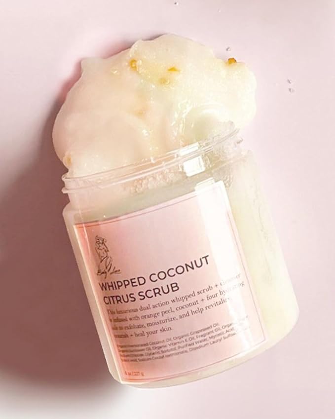 Bodyluxe Glow Organic Whipped Coconut Citrus Sugar Scrub – Handcrafted Dual-Action Cleanser & Exfoliator, Dry Skin Polish & Refresh All Skin Types