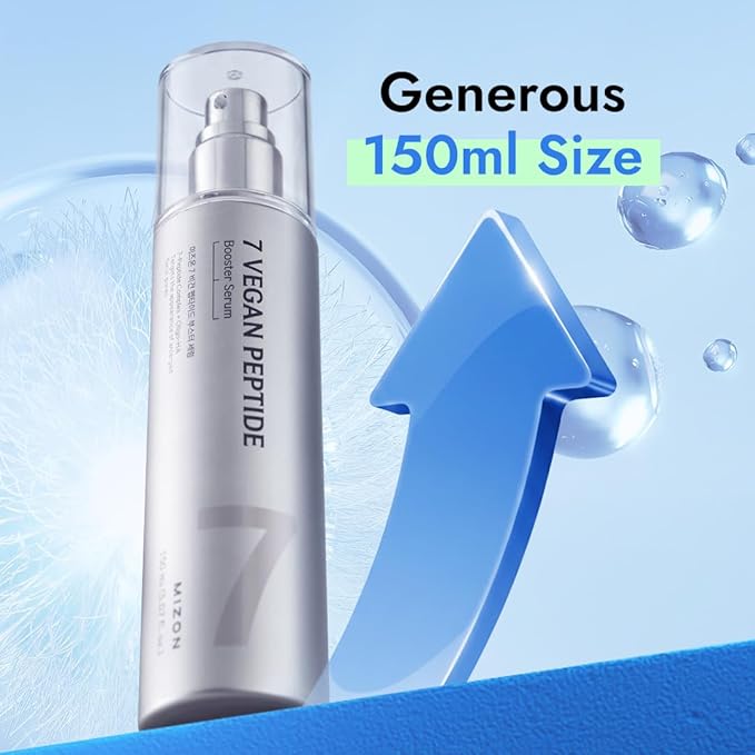 MIZON 7 Vegan Peptide Booster Serum Korean Anti-Aging Face Serum with Niacinamide & Hyaluronic Acid Hydrating Firming & Smoothing Skincare for Fine Lines & Skin Repair – 5.07 fl oz