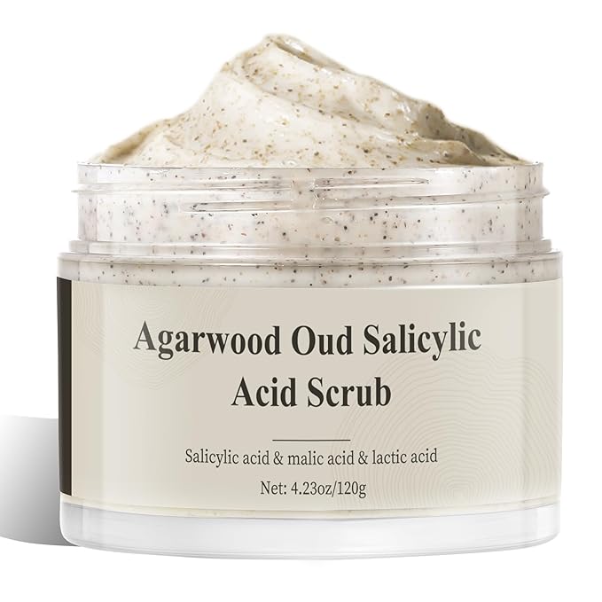 Agarwood Oud Facial Exfoliating Scrub, Face Exfoliator Scrub with AHA, BHA, Malic, Gentle Blackhead Remover & Body Smoothing, 4.23 fl.oz/120g