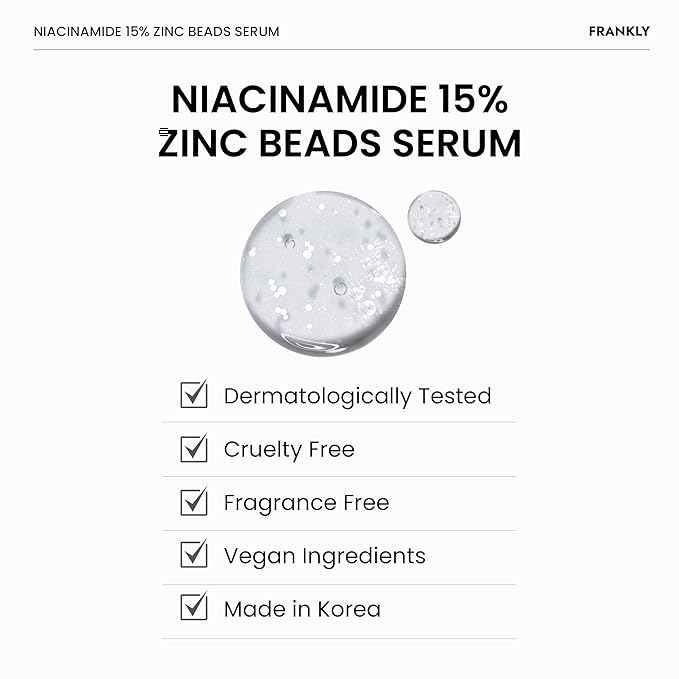 FRANKLY Niacinamide 15% + Zinc Bead Serum Jumbo | High-Dose Yet Gentle Skin Repair | Acne, Pore & Redness Control | Bead-to-Skin Delivery System for Fresh Niacinamide | Korean Skincare | 2.02 fl.oz