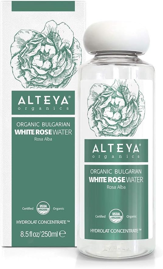 Alteya Organics White Rose Water USDA Certified Organic Facial Toner, 8.5 Fl Oz/250mL Pure Bulgarian Rosa Alba Flower Water,Award-Winning Moisturizer BPA-Free Bottle with Reducer