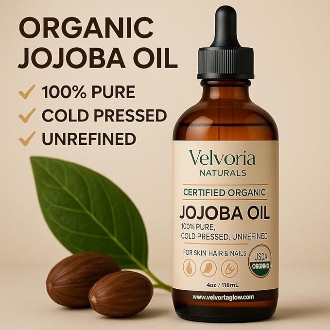 Organic Jojoba Oil - 100% Pure, Cold Pressed, Unrefined Non-GMO for Skin, Hair & Nails - 4oz