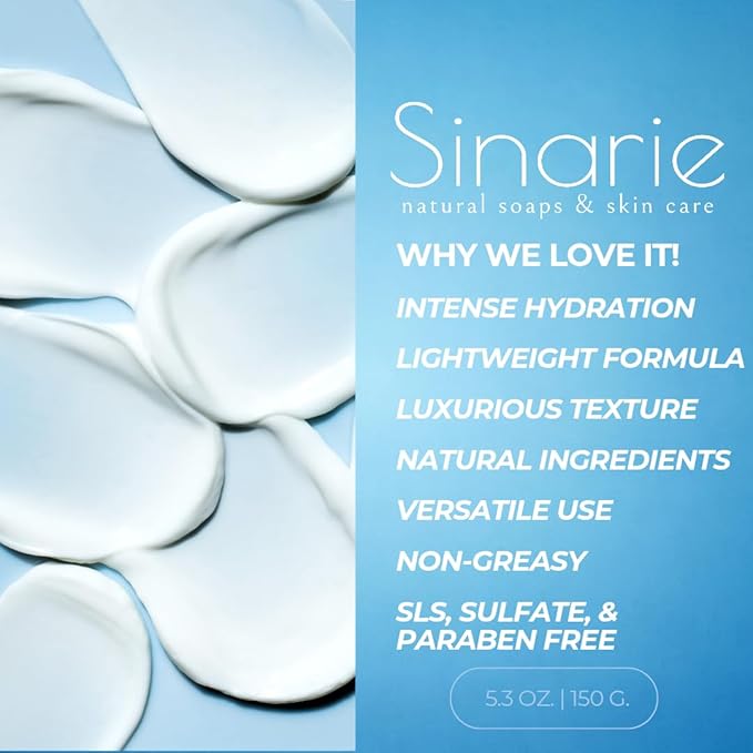 Sinarie Coconut-Free Body Butter | Luxurious Hydration with Shorea Butter, Evening Primrose Oil, Argan & Moringa Oil | Non-Greasy, Natural Ingredients | For Sensitive Skin (5.3 oz., Soft Whispers)