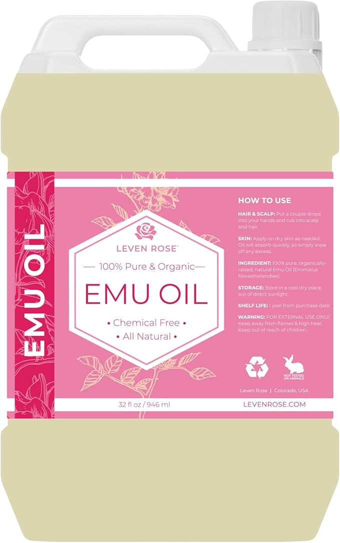 Leven Rose Emu Oil 32oz bulk, 100% Pure Natural Hair Strengthener Anti Aging Skin Moisturizer