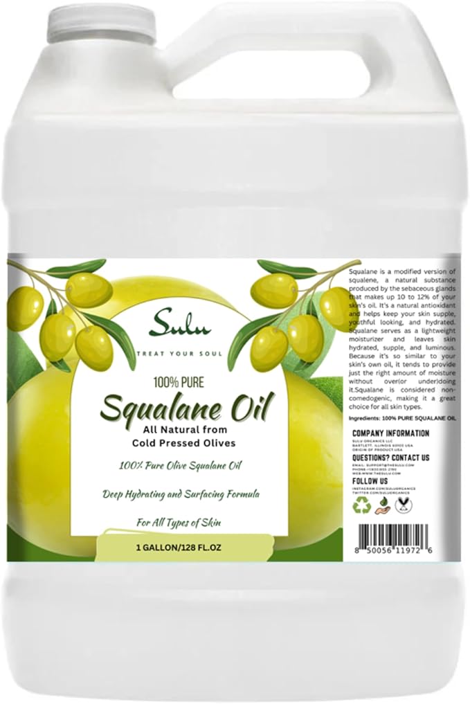 100% Pure Squalane Oil derived from Cold Pressed Olives for Face, Hair, Body -1 Gallon/128 fl.oz