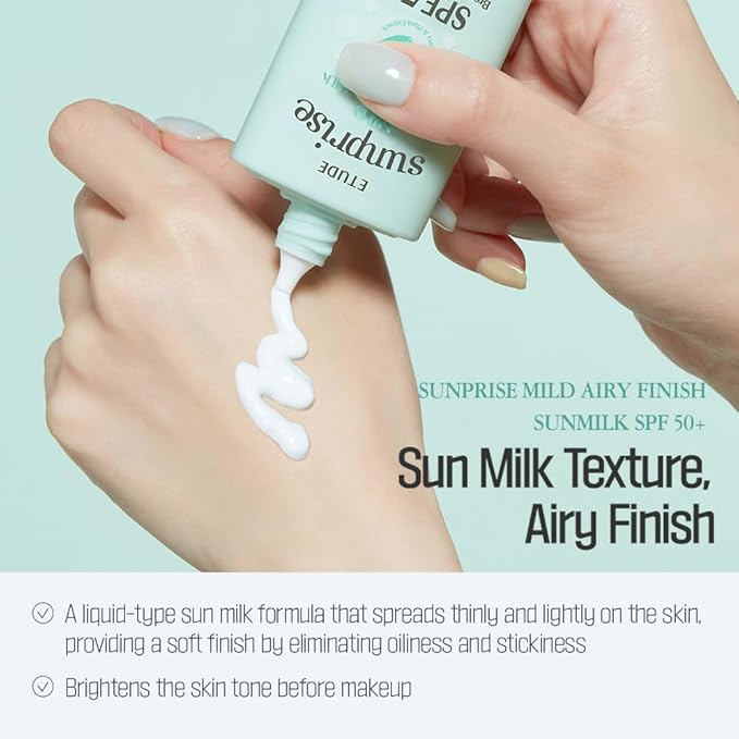 ETUDE Sunprise Sunscreen Mild Sun Milk SPF 50+ / PA++++ (55ml) | Sebum-free, Non-Sticky, Long Lasting Protection, 100% Mineral Korean Sunscreen for sensitive skin | perfect for Coachella Essentials
