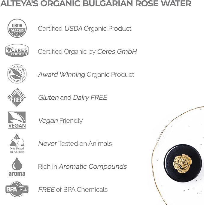 Alteya Organics Rose Water, Organic Facial Toner, 34 Fl Oz/ 2x17 Fl Oz Bundle, Pure Bulgarian Rosa Damascena Flower Water, Award-Winning Moisturizer, BPA-Free Bottle with Reducer