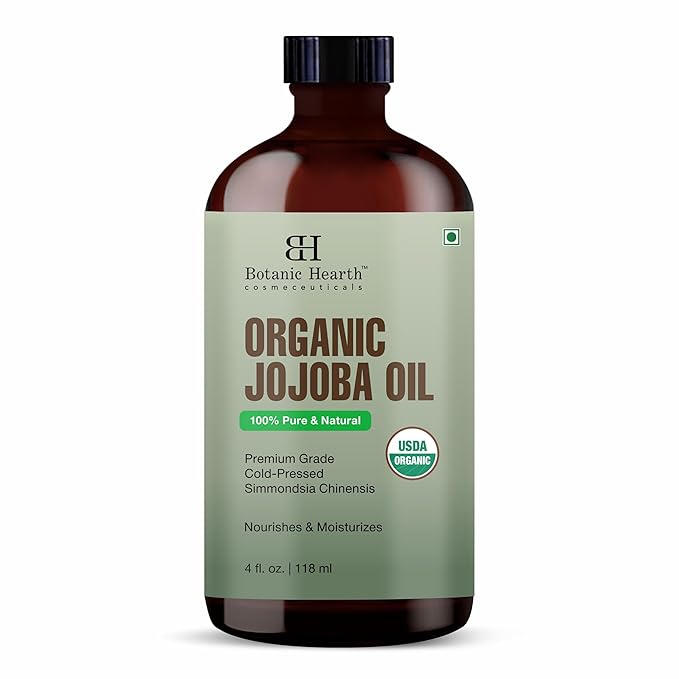 Botanic Hearth USDA Organic Jojoba Oil 4 Fl Oz |100% Pure and Natural- Cold Pressed & Hexane Free Natural Hair Growth Oil for Eyelashes, Eyebrows, Skin, Body, Face, Nails & Scalp