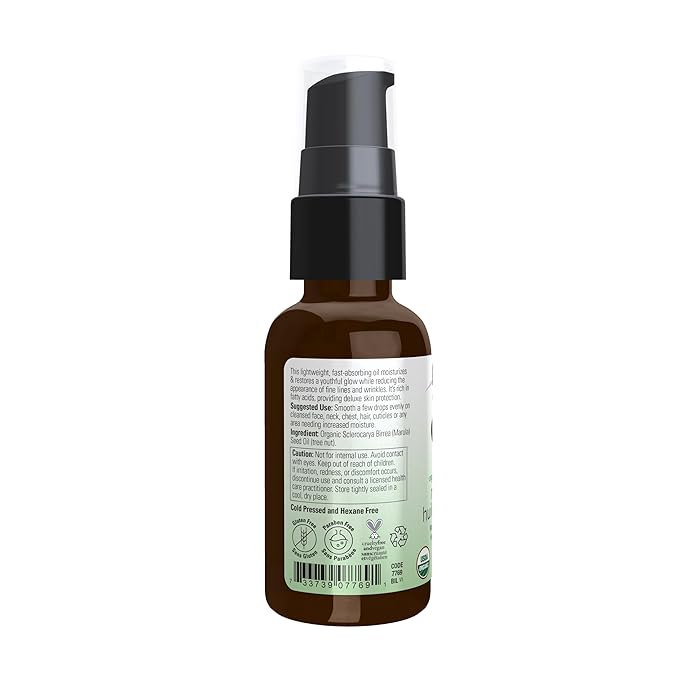 NOW Foods Solutions, Organic Marula Oil, Skin Hydrating and Nourishing, 100% Pure, 1-Ounce