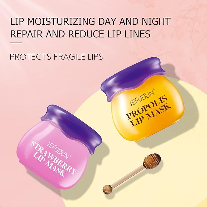 2 PCS Bee Balm Lip Balm, Bee Lip Balm Lip Mask, Propolis Lip Mask Overnight Moisturizing Lip Balm with Stick, Sleeping Lip mask Hydrating Prevention Dry & Cracked, Reduce lip Lines