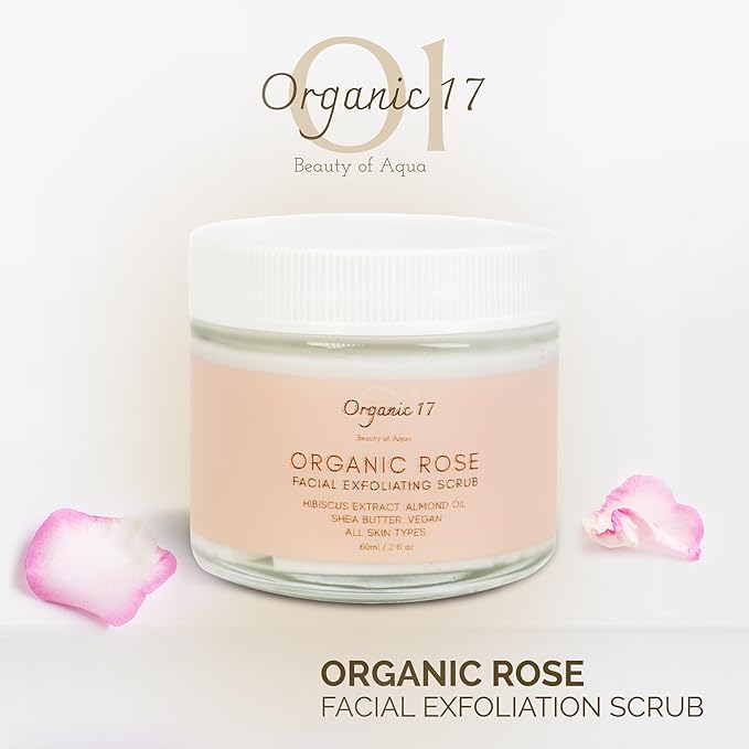 Rose Face Scrub with Pumice – Gentle Vegan Exfoliator for Radiant Skin, Natural Facial Polish with Organic Rose Water & Shea Butter – 60ml