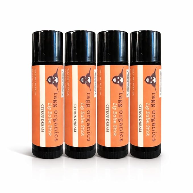 Citrus Deam Tallow Lip Balm – Moisturizing Lip Care with Grass-Fed Tallow, Natural Beeswax & Essential Oils, 4 Pack (.15 oz)