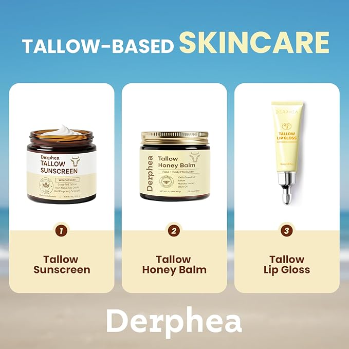 Organic Beef Tallow Lip Balm – 8H Moisturizing for Dry Lips, Glossy Shine & Soft Lips - Overnight Lip Mask & Daytime Moisturizer with Shea Butter & Vitamin E, 2 Tubes