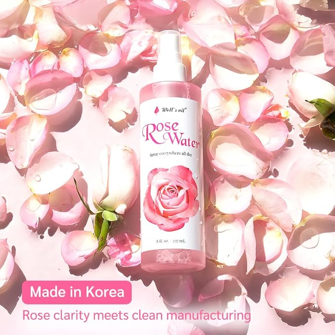 Well's Oil Rosewater Face & Hair Mist Spray (2 fl oz / 59 mL) | Floral Rosewater Hydrosol | Alcohol-Free