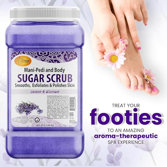 SPA REDI – Sugar Body Scrub, Lavender and Wildflower, 128 Oz Exfoliating, Moisturizing, Hydrating and Nourishing, Glow, Polish, Smooth and Fresh Skin - Body Exfoliator