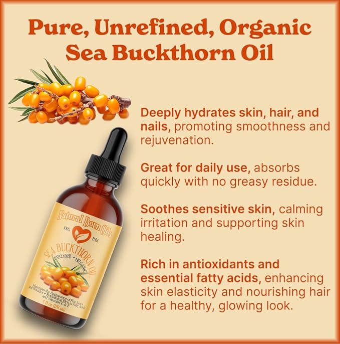 Natural Born Oils Sea Buckthorn Oil, 1 Gallon, Organic, Cold-Pressed, Nutrient-Rich, Excellent for Glowing Skin, Lustrous Hair
