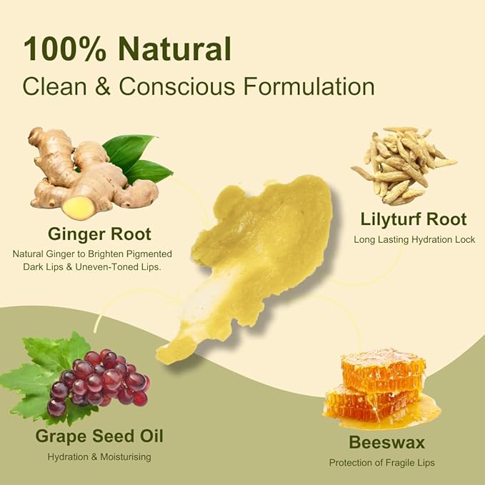 Ginger Lip Balm – Natural Lip Brightening Balm for Pigmented, Dull or Dark Lips – Fragrance-Free, Essential Oil-Free Hydrating Lip Treatment for Sensitive Skin, Eczema-Prone Lips, Adults & Kids (0.17 oz)