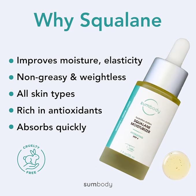 Sumbody Hydrating Squalane Oil Moisturizer - (30ml) Anti Aging Serum for Face Care, Serum for Women & Men, Vitamin C & Vitamin E Oil for Skin Care, Made in USA