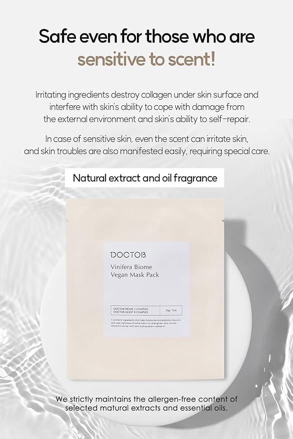 DOCTOB Vinifera Biome Vegan Mask Pack - 1 bottle ampoule in 1 Sheet/Revitalize & Nourish Your Skin with a 100% Vegan Formula (5-Pack)