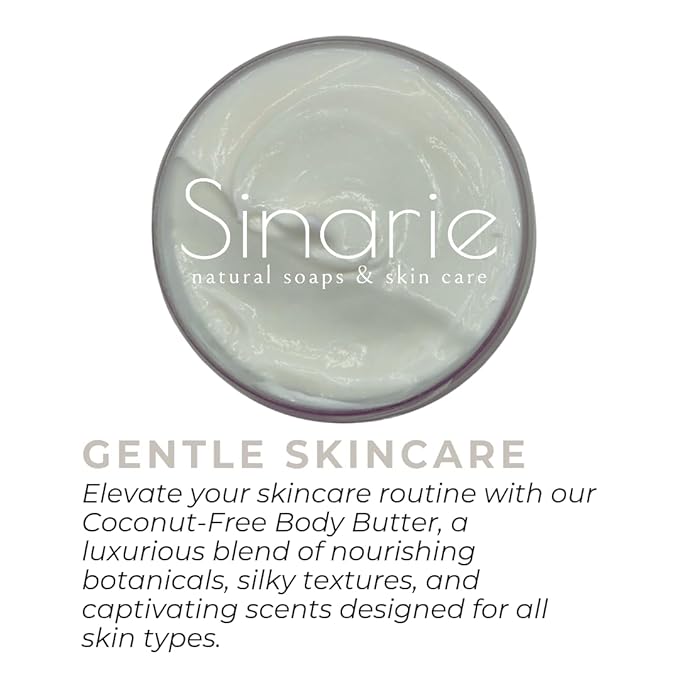 Sinarie Coconut-Free Body Butter | Luxurious Hydration with Shorea Butter, Evening Primrose Oil, Argan & Moringa Oil | Non-Greasy, Natural Ingredients | For Sensitive Skin (5.3 oz., Pure Essence)