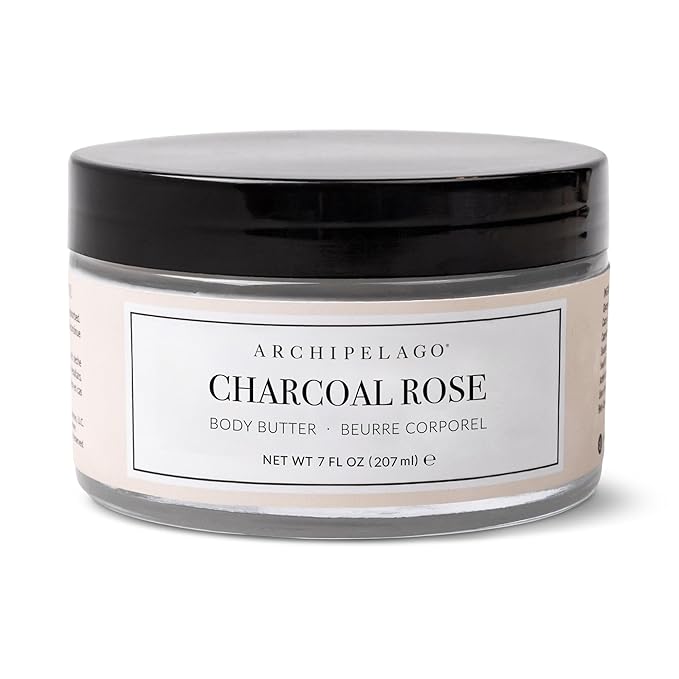 Archipelago Botanicals Charcoal Rose Body Butter, Deep Hydrating Charcoal & Rose Moisturizer for Soft Supple Skin, Rich Non-Greasy Formula, Paraben-Free, Phthalate-Free, 7 oz
