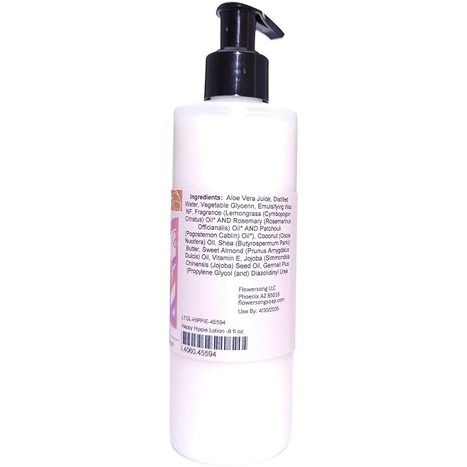 Blossom to Bath Happy Hippie Lotion (8 Ounce) - Pure Essential Oil Fragrance - Absorbs Quickly with a Sweet Happy Herbal Scent