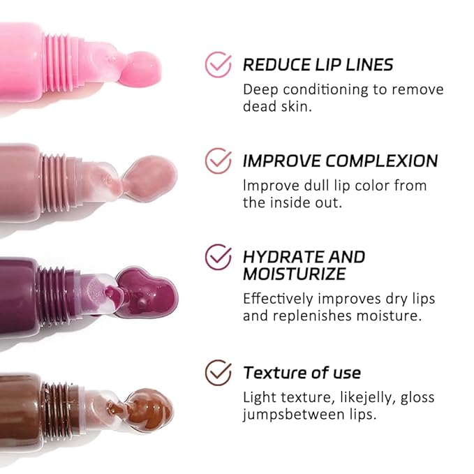 4 PCS Summer Butter Lip Balm. Ultra-Hydrating Lip Care with Shea Butter & Olive Oil, Soothes Dry Lips with Natural Tint & Gloss Effect, Lip Plumper Moisture & Light Lip Stain Finish Set 04