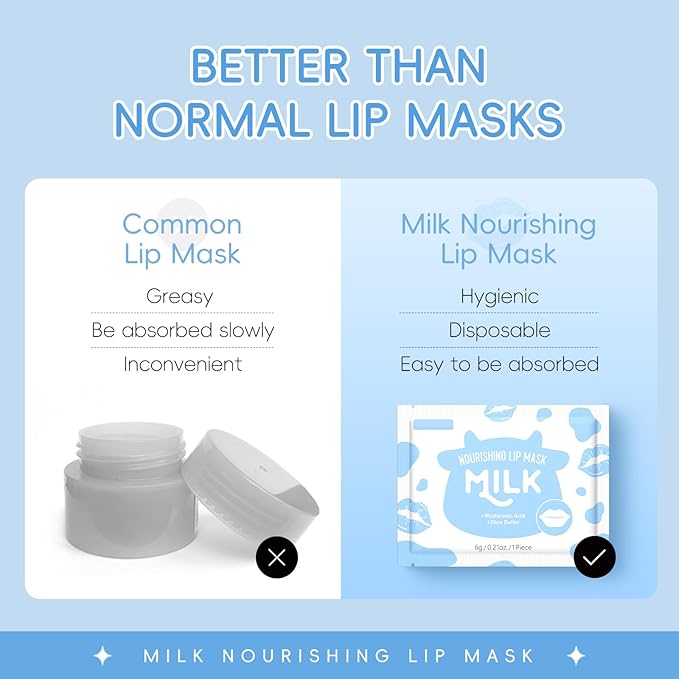 AKARY Milk 5 Pcs Moisturizing Lip Mask, Lip Sleep Gel Pads Mask Bulk for Moisturizing, Patches Let Skin Smoothing, Exquisite, Remove Dead Skin, Keep Plump & Wrinkle, for Dry or Chapped Lips (5)