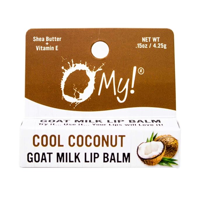O My! Goat Milk Lip Balm Single Pack .15oz - Cool Coconut | Natural Goat Milk Lip Balm | Dabs of Shea Butter and Drops of Vitamin E | Leaping Bunny Certified | Handmade in USA