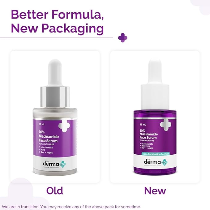 The Derma Co 10% Niacinamide Serum with 2% Zinc, Powered by Deep Penetration Formula Fades Acne Marks, Controls Oil & Reduces Dark Spots 30 ml
