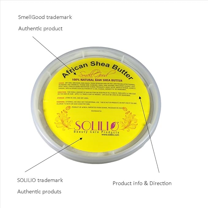 SmellGood - Pure Unrefined African Shea Butter, natural and handmade, ivory color, packed in 16 oz food grade resealable container, 4 Units included
