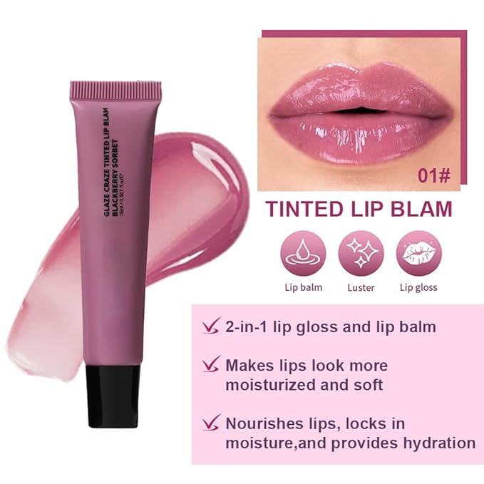 Summer Lip Butter Lip Balm Glow Reviver Lip Gloss, Melting Lip Serum, Ultra-Hydrating Natural Vegan Lip Balm, Sheer-Tinted Shine & Hydration, Soothes & Softens Dry Lips (Light Purple)