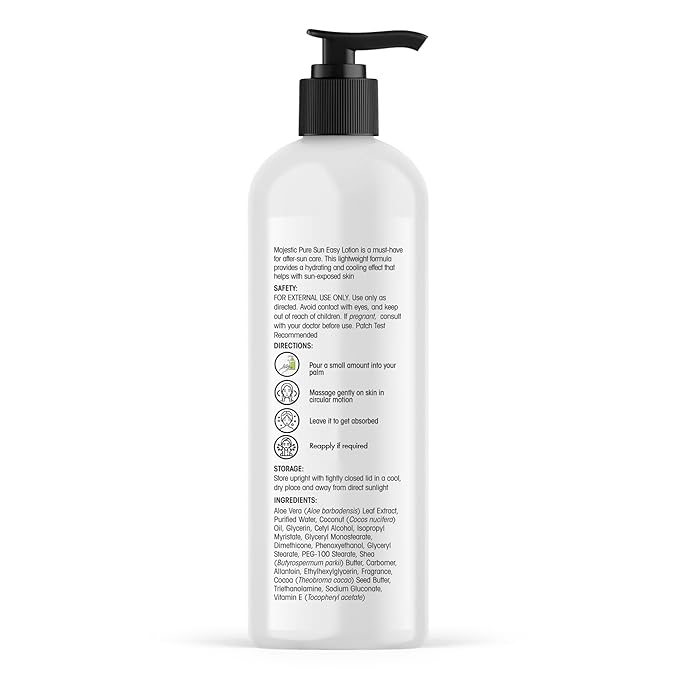 Majestic Pure Sun Easy Lotion with Vitamin E & Cocoa Butter | Nourishing & Moisturizing | Quick Absorbing, Lightweight & Non Greasy | For All Skin Types | For Women & Men | 8.5 Fl Oz