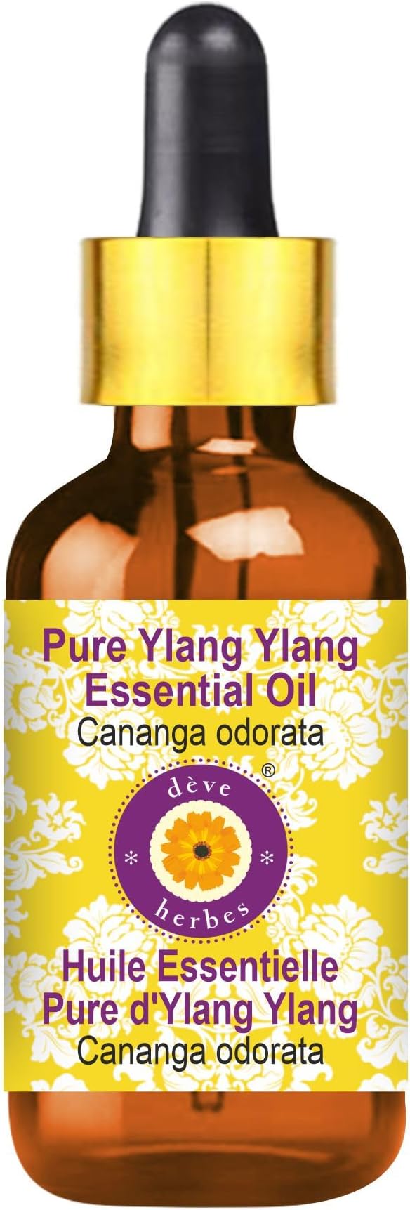 Deve Herbes Pure Ylang Ylang Essential Oil (Cananga odorata) with Glass Dropper Steam Distilled 50ml (1.69 oz)