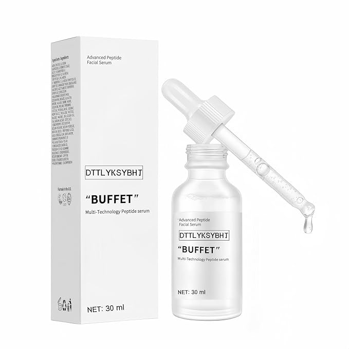 Buffet Multi-Technology Peptide Facial Serum, Peptide Serum Containing Hyaluronic Acid and Amino Acids, Suitable for Anti-aging, Firming Skin, Moisturizing, Polypeptide Facial Serum, 30ML/1FI OZ