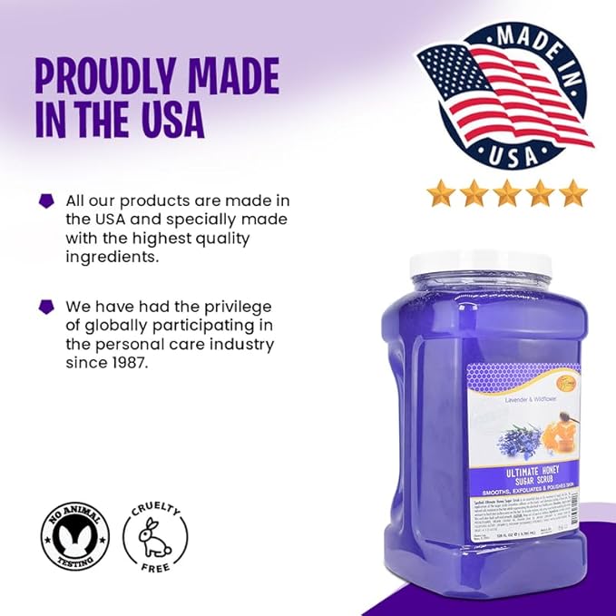 SPA REDI – Sugar Body Scrub, Honey, Lavender and Wildflower, 128 Oz Exfoliating, Moisturizing, Hydrating and Nourishing, Glow, Polish, Smooth and Fresh Skin - Body Exfoliator