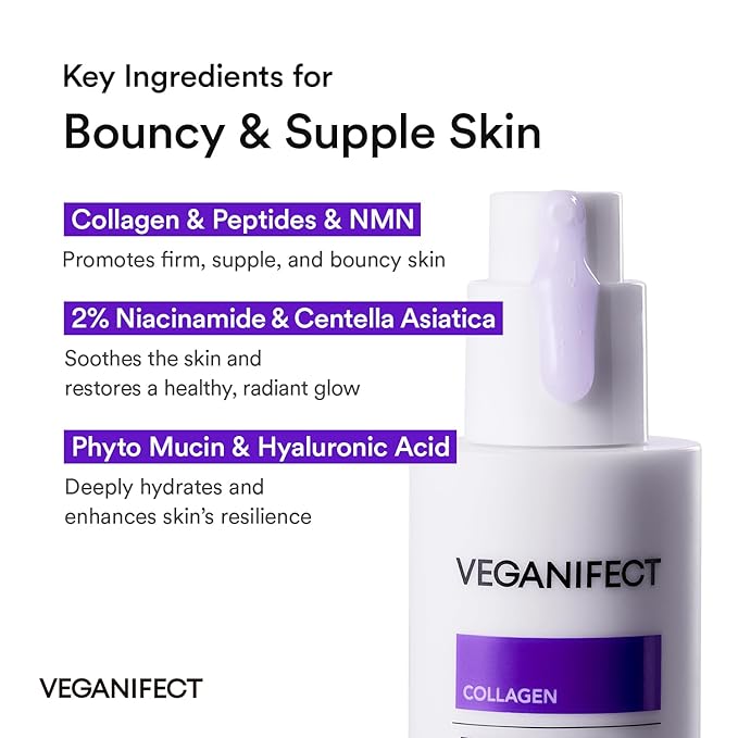 VEGANIFECT NMN Collagen Serum | Elasticity & Firm-Looking Booster with Peptides & Centella Asiatica & Hyaluronic Acid | Skin Resilience & Fine Line Care | Korean Skincare, 1.01 fl.oz
