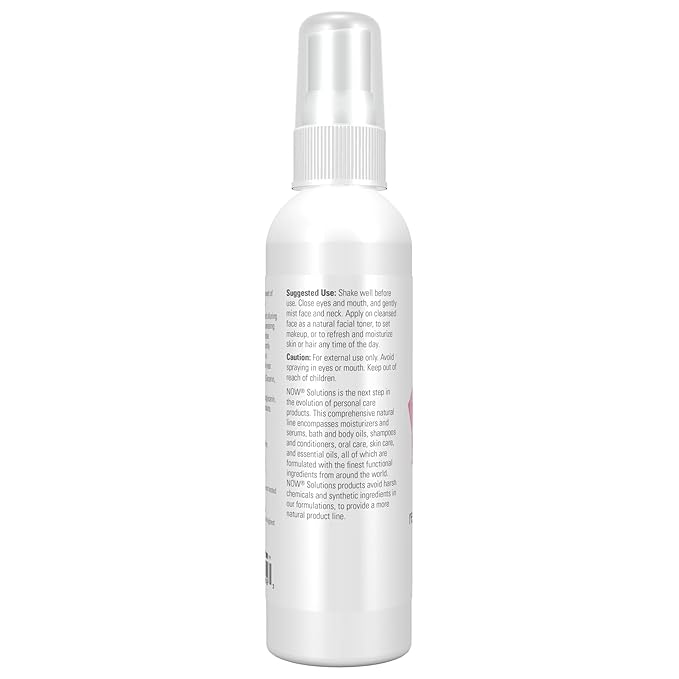 NOW Solutions Rosewater Rejuvenating Mist, Hydration and Rejuvenation Spray for All Skin and Hair Types, 4-Ounce (Pack of 2)