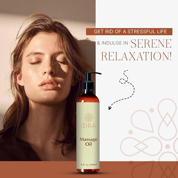 Idra Wellness Body Massage Oil for Massage Therapy - Contains Lavender, Rose, Ylang Ylang - 100% Pure - 240ml, Multipurpose Instant Absorption Full Body Massage Oil - 8 Fl Oz