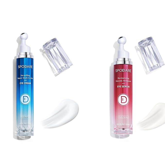 SPODARE Caffeine Eye Cream & Eye Serum for Dark Circles, Puffiness and Wrinkles with 360° Massage Ball for Women and Men